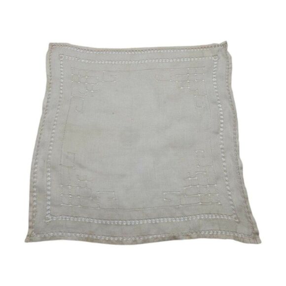 Vintage Hankie White Double Layer Handkerchief Geometric Pattern Pocket Scarf - Picture 3 of 3